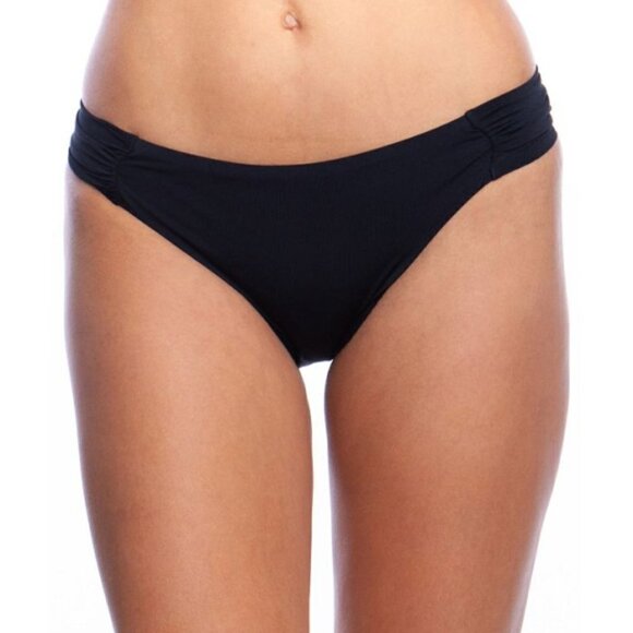 Trina Turk Bijou Solids Shirred-Side Hipster Bikini Bottom, Black - Picture 1 of 2